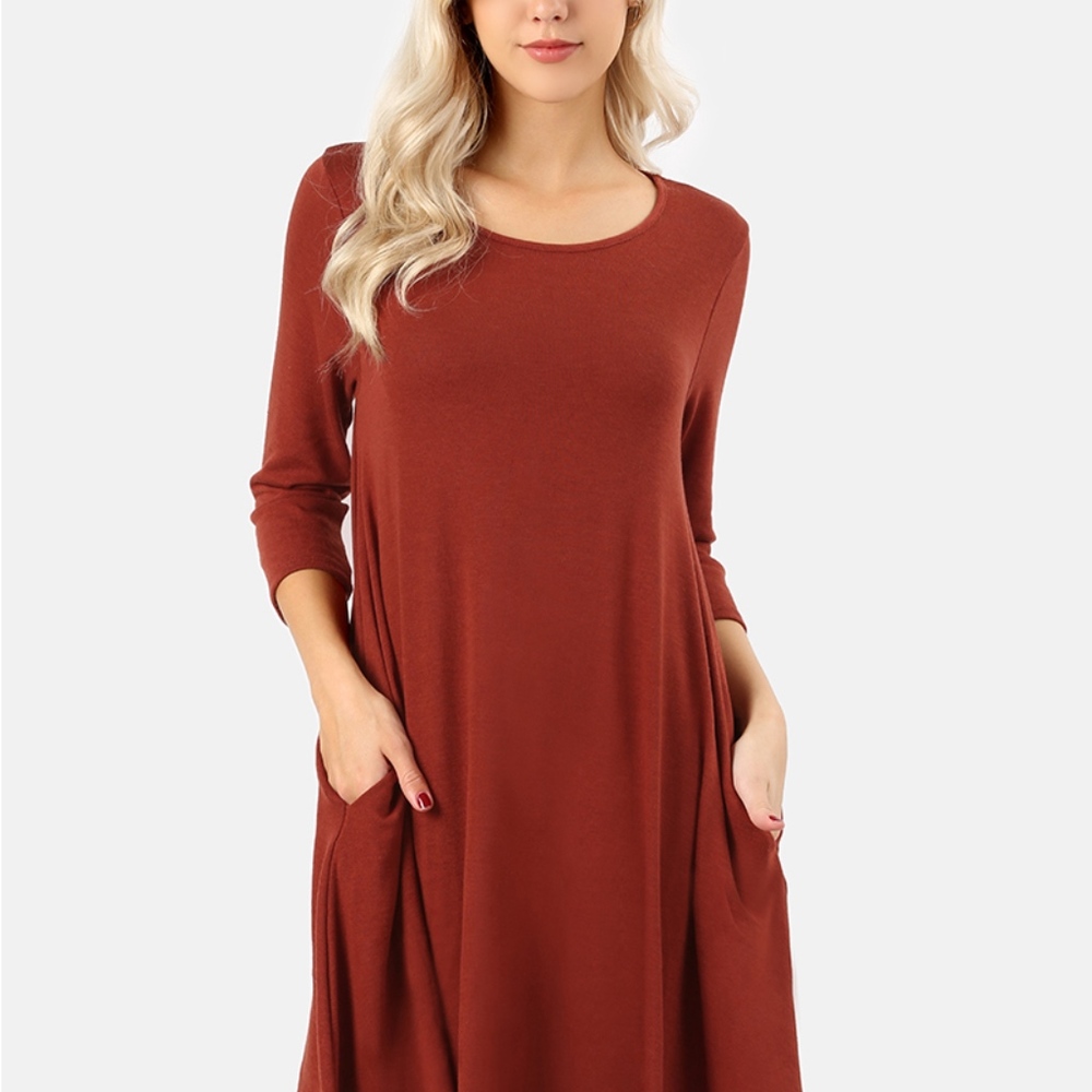 Women's Knitted Dress A-line Pockets - Picture 4 of 5